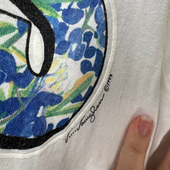 Vtg Texas 1993 White & Blue Floral T-shirt Fruit Of Loom Cotton USA Made Medium - Picture 10 of 12